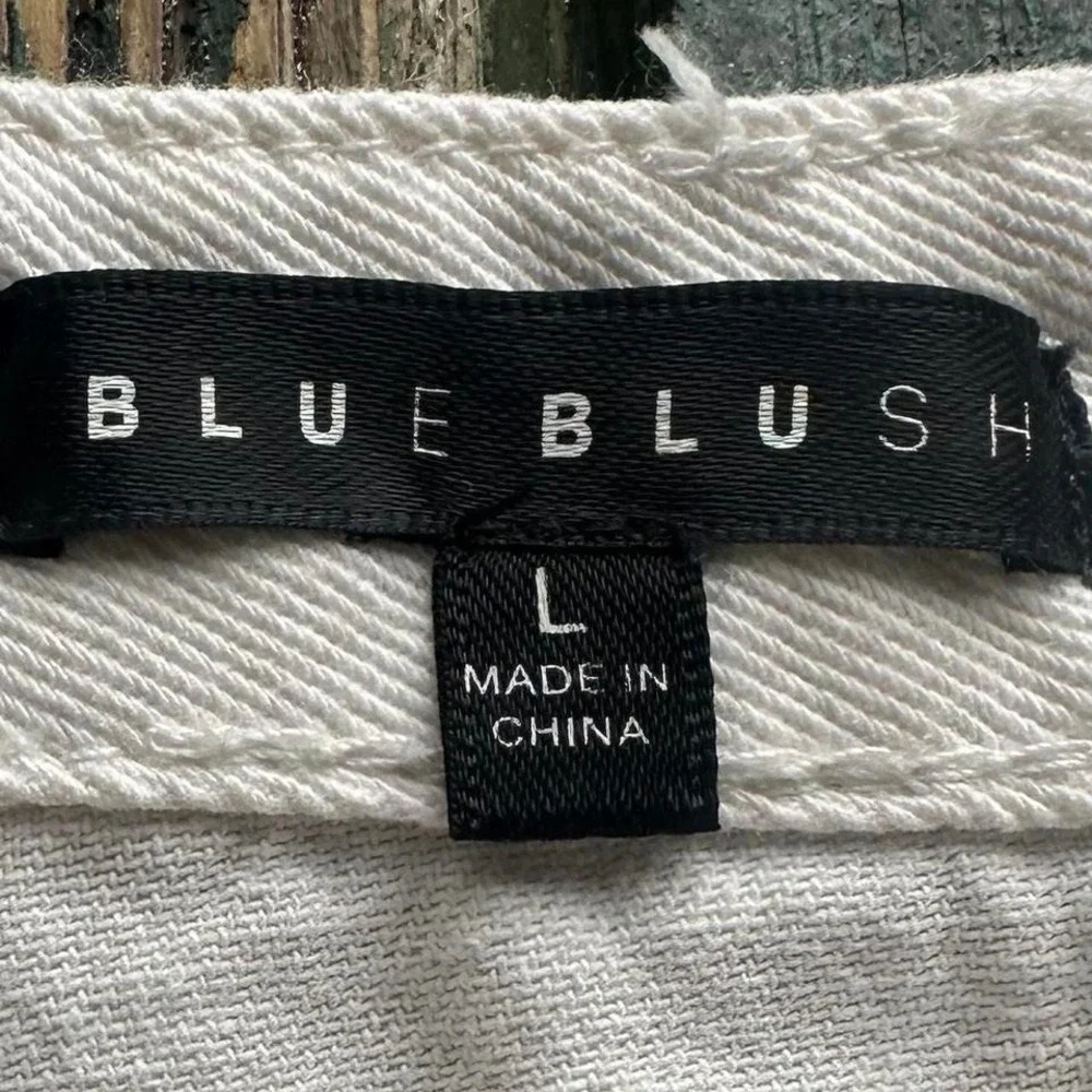 Blue Blush pink and white denim mini skirt‎